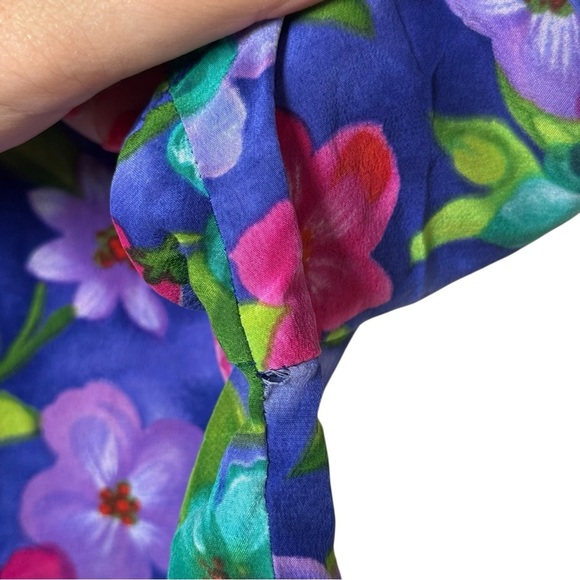 Vintage 90s Silk Floral Shirt Top Size 8 Petite Purple Pink - Picture 8 of 9
